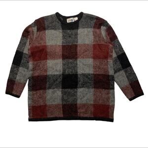 Paul Harris Design 80s Vintage Mohair Plaid Sweater Grunge Rockabilly Knit Top L